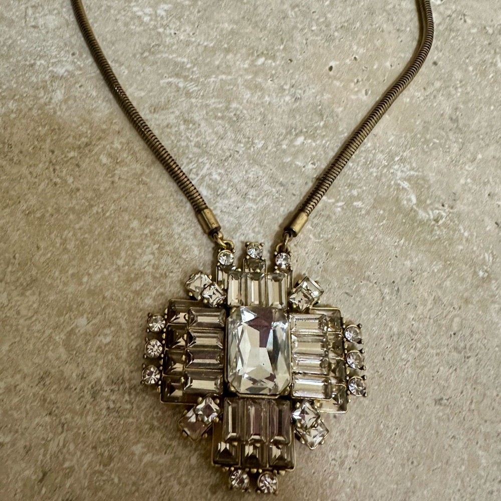 J. Crew Factory Silver and White Necklace with Geometric Design